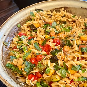 Ayurvedic pasta salad served on retreat